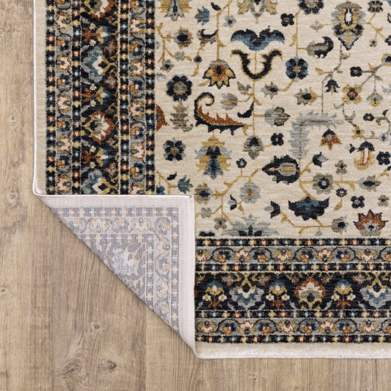 Caia Traditional Floral Border Beige/ Multi Area Rug, Runner 2'3" x 7'9"