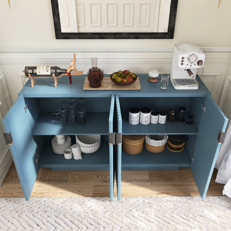 Buffet 60 "à 4 portes cannelées en bois avec tablettes réglables 60", Bleu antique