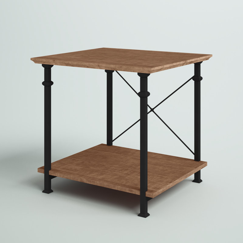 Table de bout en bois massif avec rangement Zona, Chêne rustique