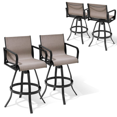 30" Swivel Aluminum Outdoor Bar Stool with Sunbrella Fabric (Set of 4) by Red Barrel Studio