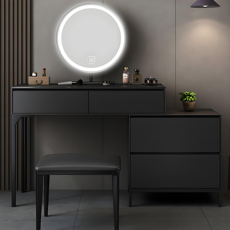 Coiffeuse 47,24 "réglable en bois massif gris foncé avec miroir