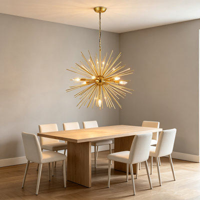 Luminaire suspendu en forme d'étoile dorée à 7 lumières de style lustre Spoutnik de 25,6 po de large avec chaîne réglable de 39,4 po pour la salle à manger, le salon et la chambre à coucher