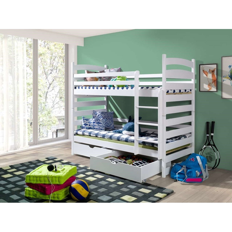 Teme Bunk Bed with Storage Included with Built-in Ladder Included, White