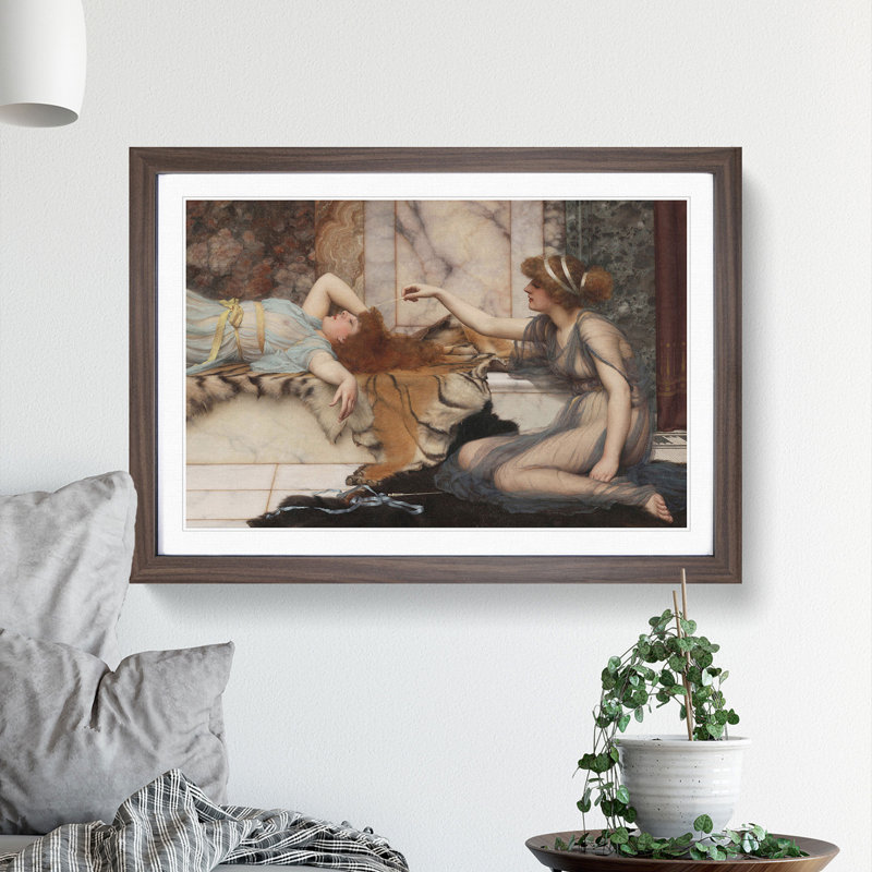 Mischief and Repose by John William Godward - Picture Frame Painting, 36cm H x 48cm W x 2cm D, Walnut