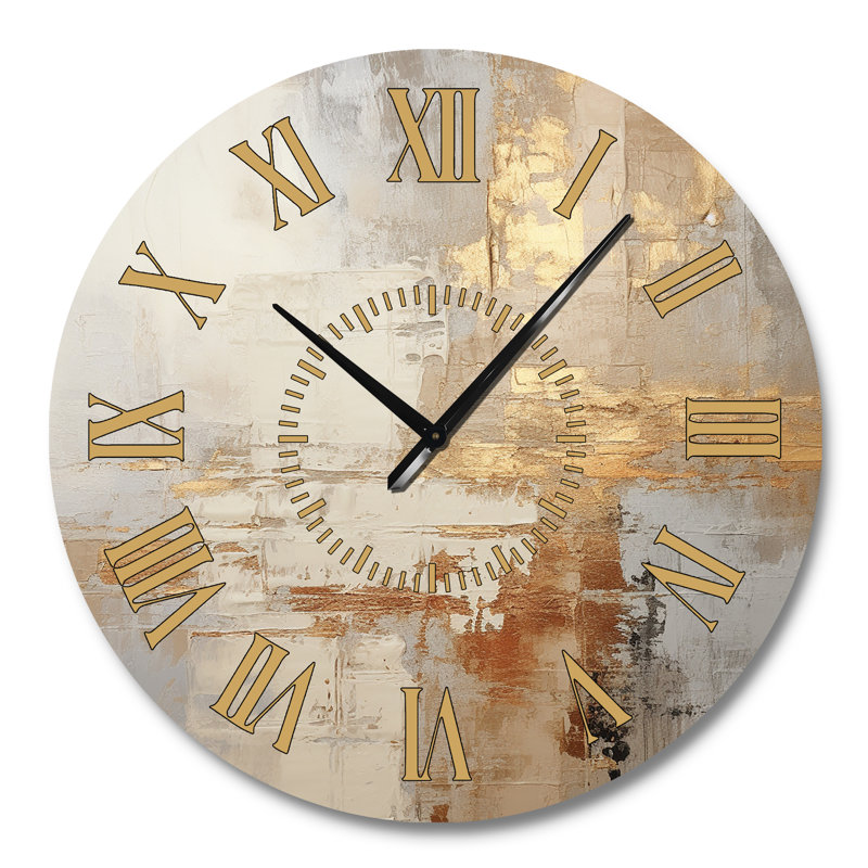 Gold And White Abstract Split - Abstract Shapes Golden Face Wall Clock, Large