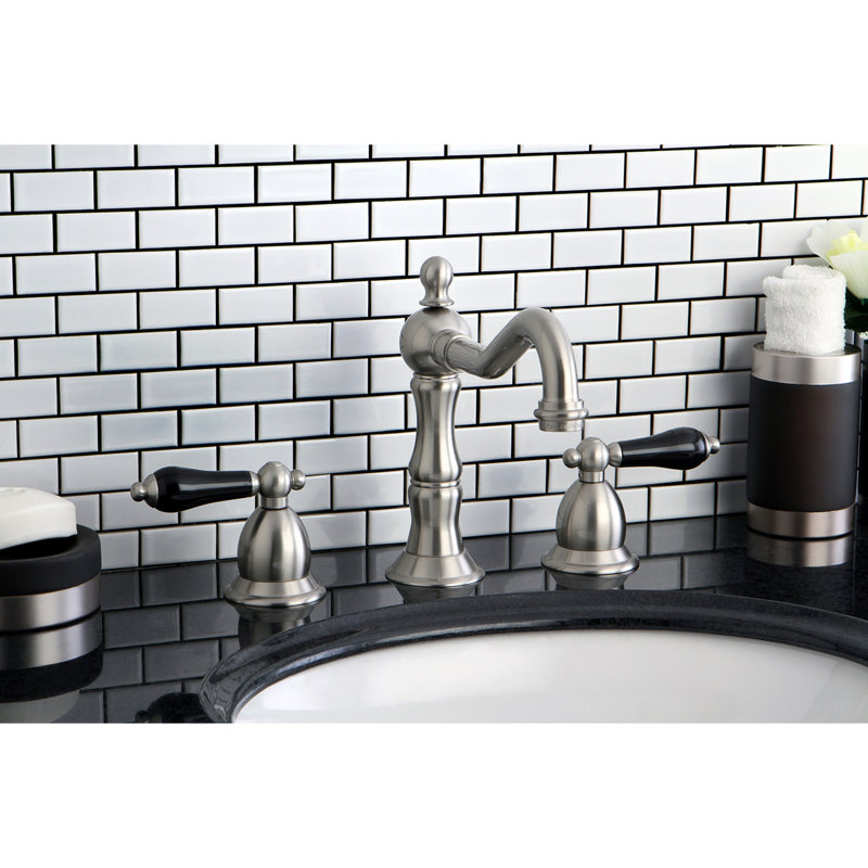 Kingston Brass Duchess Two-Handle 3-Hole Deck Mount Widespread Bathroom Faucet with Brass Pop-Up Drain, Brushed Nickel