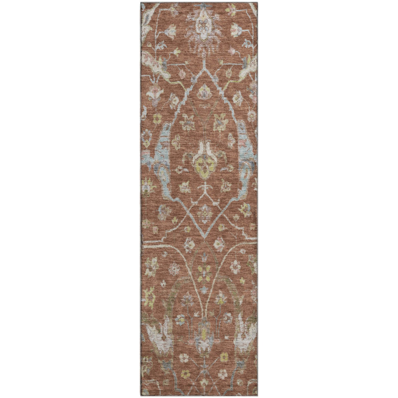 Premium Machine Washable Mayfield AMF2233 Global Rug, 2'3" x 7'6" Runner, Paprika