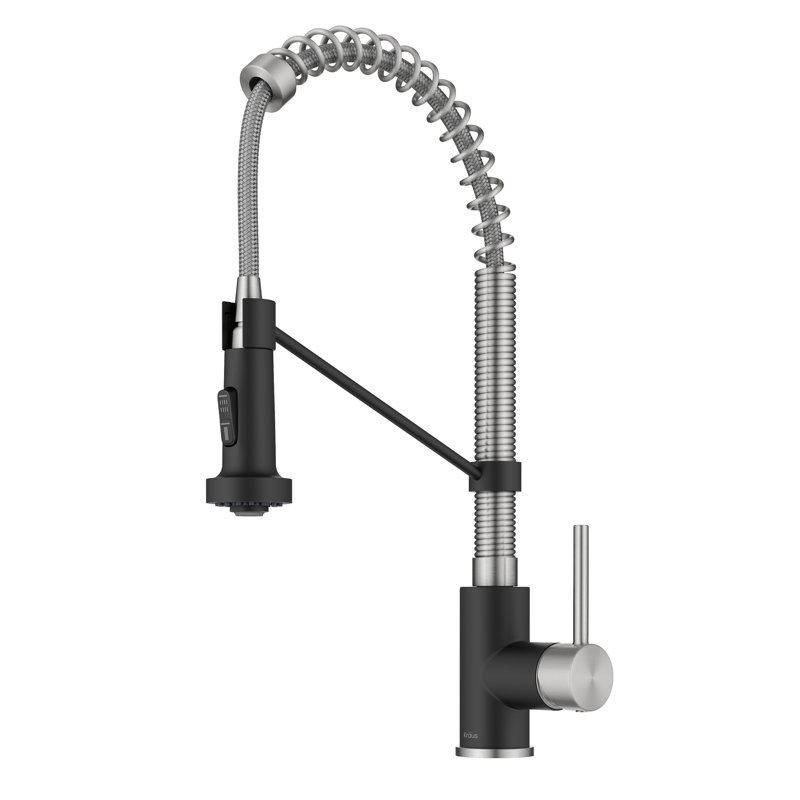 KRAUS Bolden Commercial Style 2-Function Single Handle Pull Down Kitchen Faucet, Stainless Steel/Matte Black