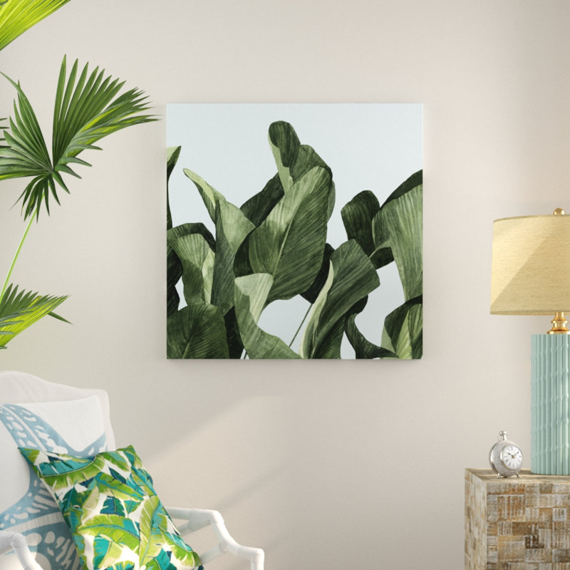 «Celadon Palms II», peinture sur toile, H 36 po x l 36 po, Toile tendue