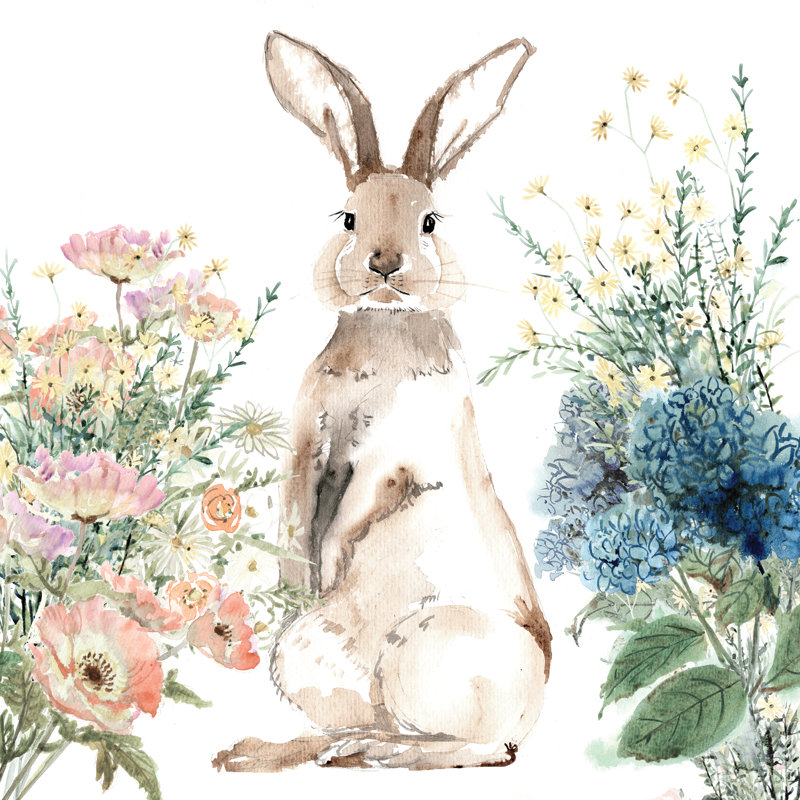 Fleurs de lapin sur toile, H 12 po x l 12 po