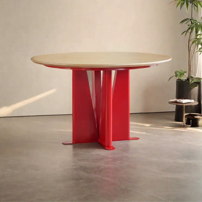 Table de salle à manger en bois massif avec pieds rouges