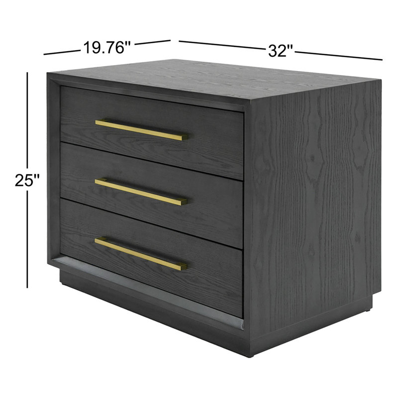 Table de chevet 3 tiroirs Langley, Gris