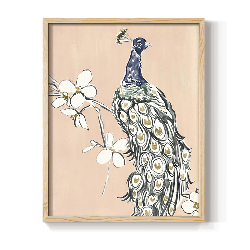 «Peacock in Gold III», reproduction encadrée - bois massif, H 21 po x l 17 po
