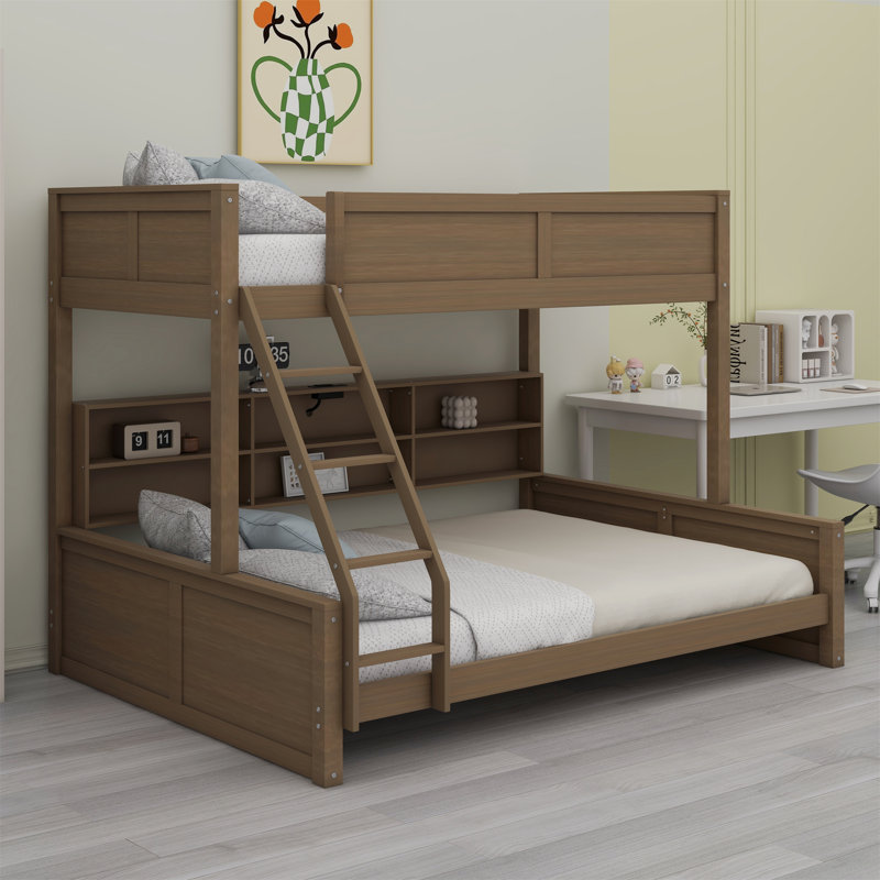Lit superposé avec armoires de rangement et ports USB, Bois antique