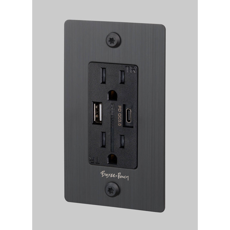 1G Duplex Outlet / USB A + C / Linear / With Logo, Smoked Bronze