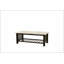 Table basse moderne et contemporaine avec plateau en faux marbre, pieds en noyer antique et tablette de rangement ouverte pour le salon-133526229