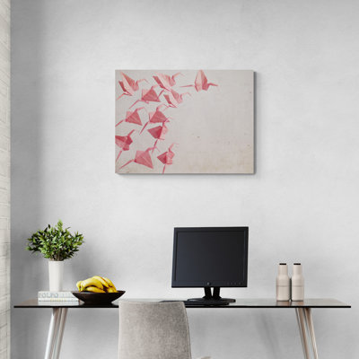 «Pink Paper Cranes», reproduction d'art sur toile tendue sur toile tendue avec châssis