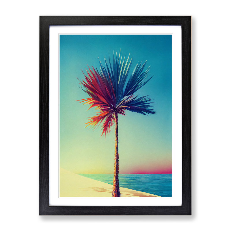 Watercolour Palm Tree Vol.4 - Single Picture Frame Print, Black, 46cm H x 34cm W x 2cm D