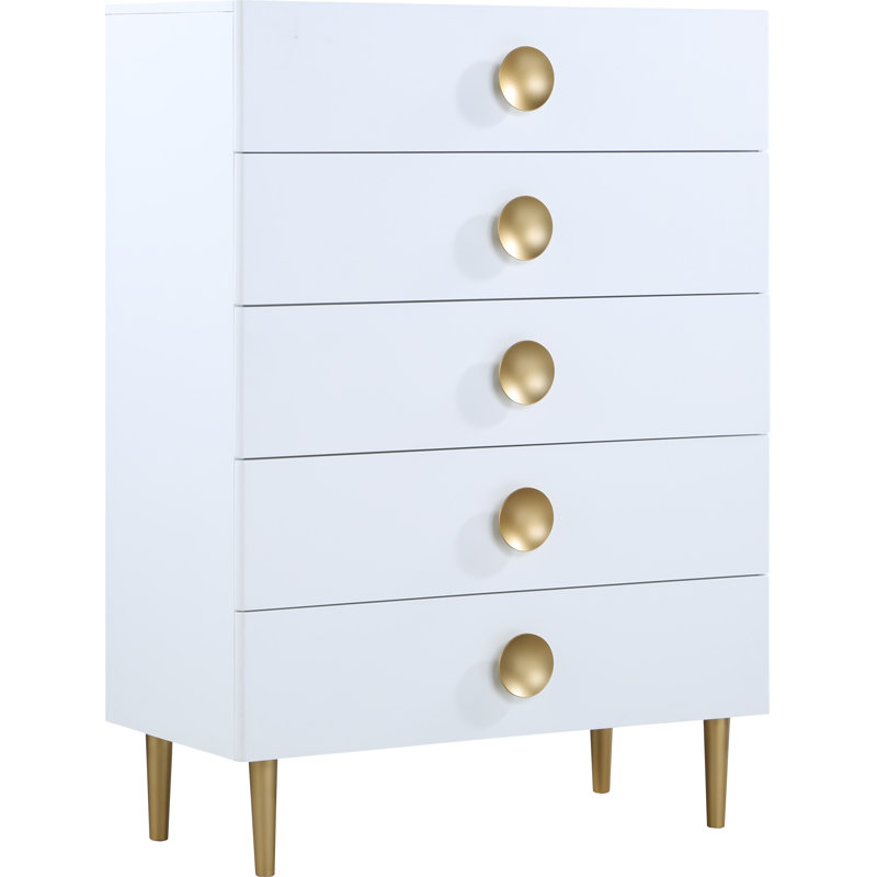Commode 5 tiroirs Jayvonne, Blanc