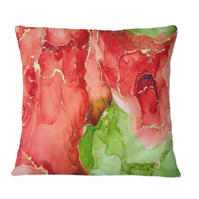 Rouge et vert, art abstrait fluide de luxe - coussin décoratif imprimé moderne