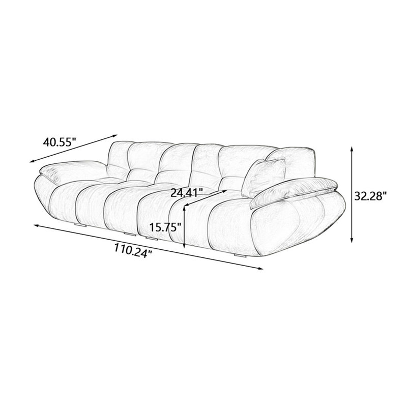 Modern and simple suede straight-row sofa, 32.28"H*110.24"W*40.55"D