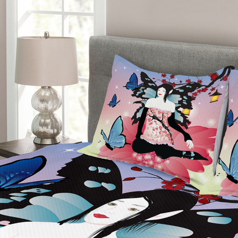 Ackerley Pink/Black Microfibre Bedspread Set, 220 x 264 cm