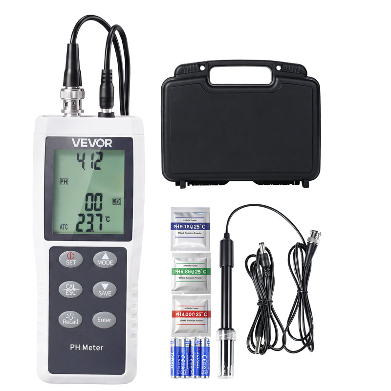 pH-mètre, gamme de pH 0 à 14, sonde imperméable IP68, calibrage automatique à 3 points, ensemble de testeur portable avec paquets de poudre de calibrage, sonde de température, étui de transport, eau potable, culture hydroponique