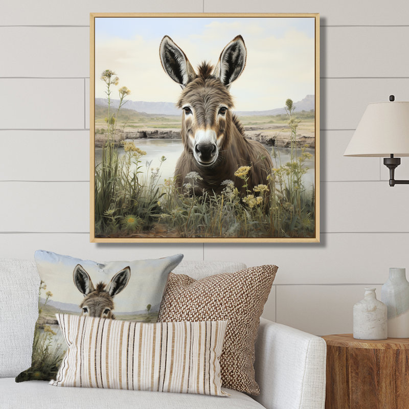 Farmhouse Donkey In Field III - Donkey Wall Art, Brown Floater Framed, 16" H x 16" W x 1" D