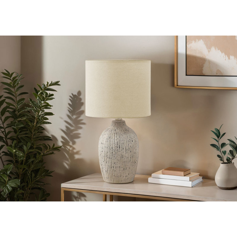 Éclairage, lampe de table, h 18 po, céramique, abat-jour, contemporain, moderne, Beige, Beige