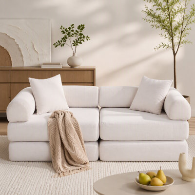 Modular Couch Sofa Bed For Apartment,Convertible Sofa Bed,Fixed-Shape Frame & Removable Armrests,Folding Mattress Couch For Small Spaces ,No Assembly ,Corduroy,Beige