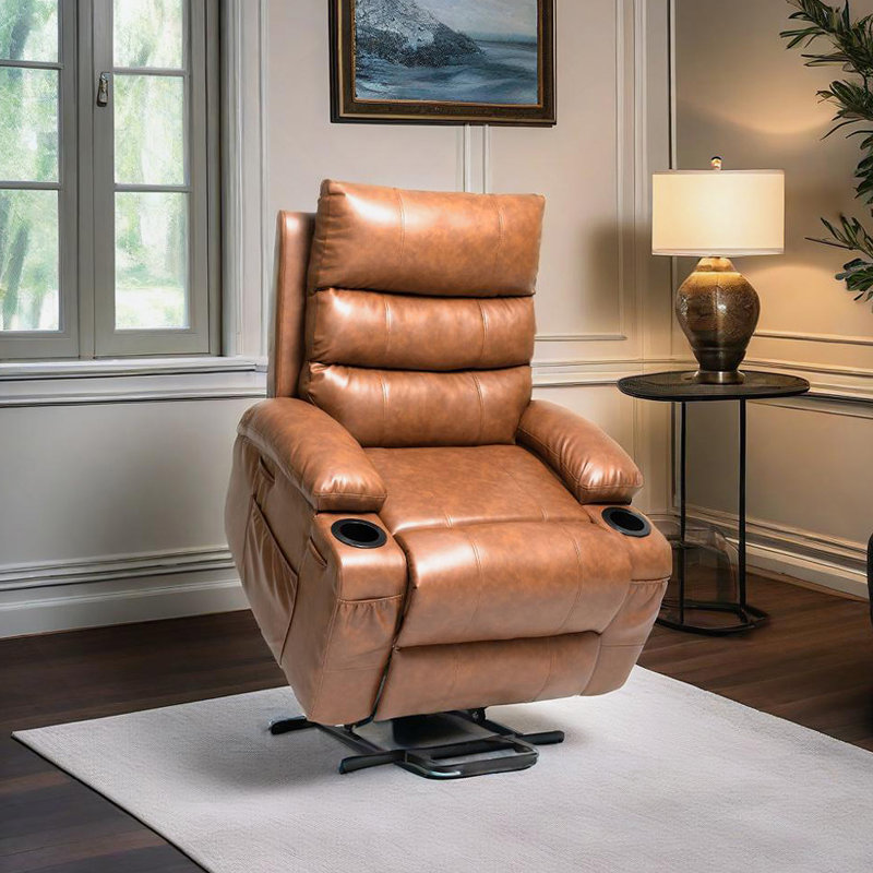 Large Size Electric Power Lift Recliner Chair Sofa For Elderly, 8 Point Vibration Massage And Lumber Heat, Remote Control, Side Pockets And Cup Holders, Cozy Fabric, Overstuffed Arm Pu