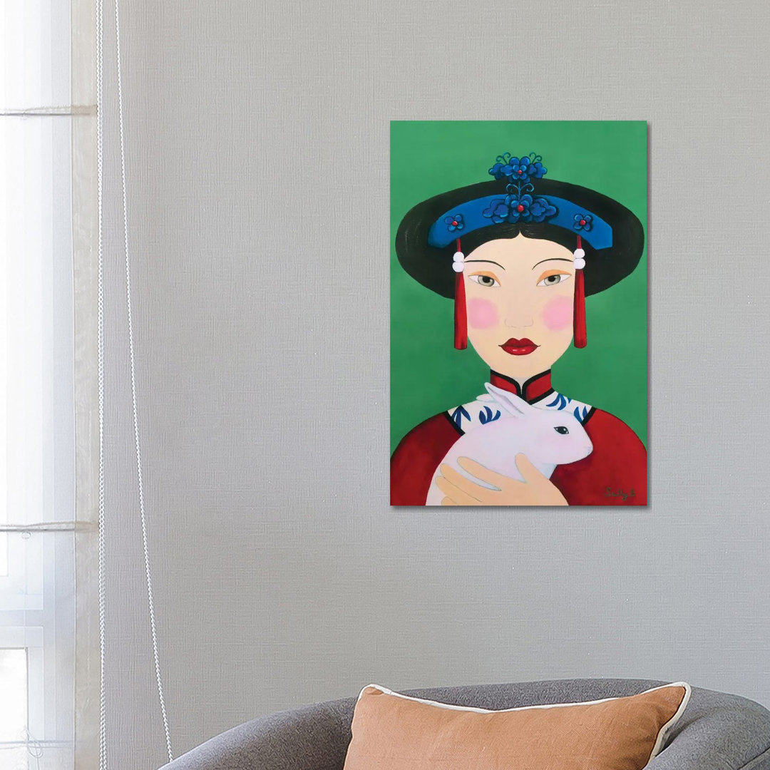 Chinesische Frau mit Kaninchen von Sally B - Galerie-verpackte Leinwand Giclée