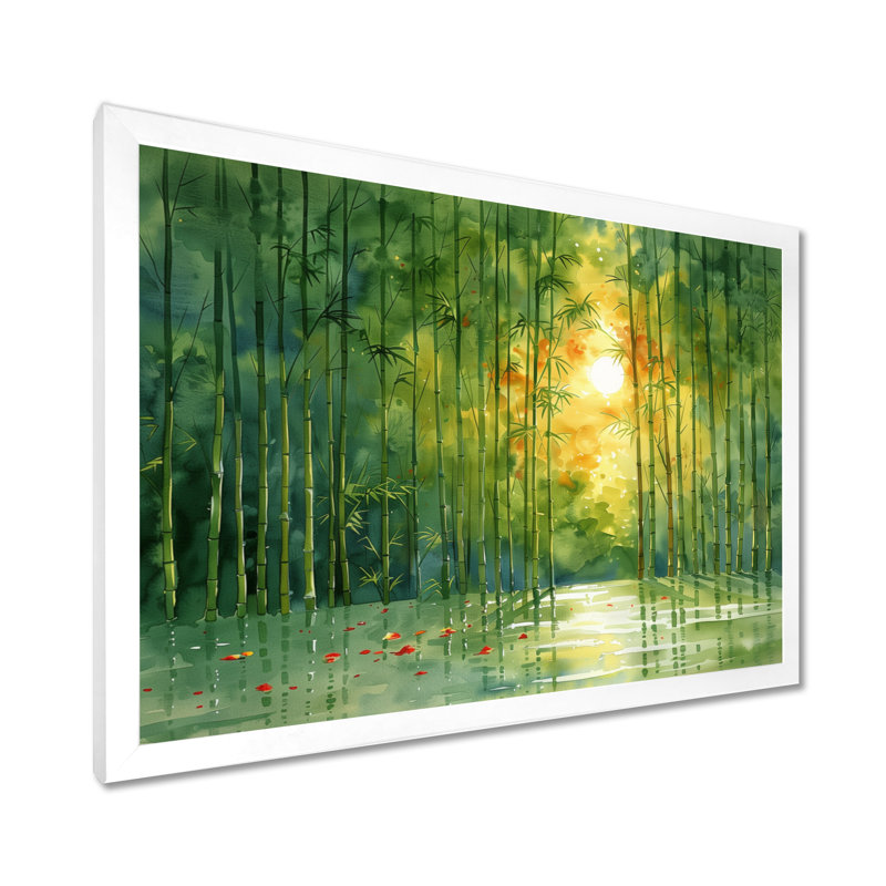 «Bamboo In Amazon Rainforest At Sunset I», impression d'art mural en bambou, White Picture Framed, H 12 po x l 20 po