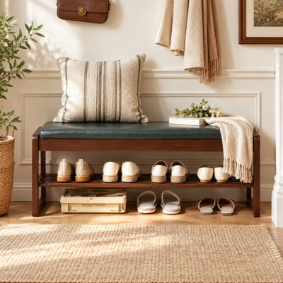 31.5" Shoe Storage Bench with Lift Top Storage and Solid Wood Frame