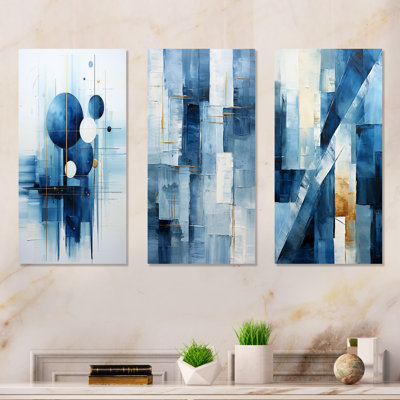 Ensemble de 3 décorations murales bleues et blanches à motif nautique I - Minimalisme côtier