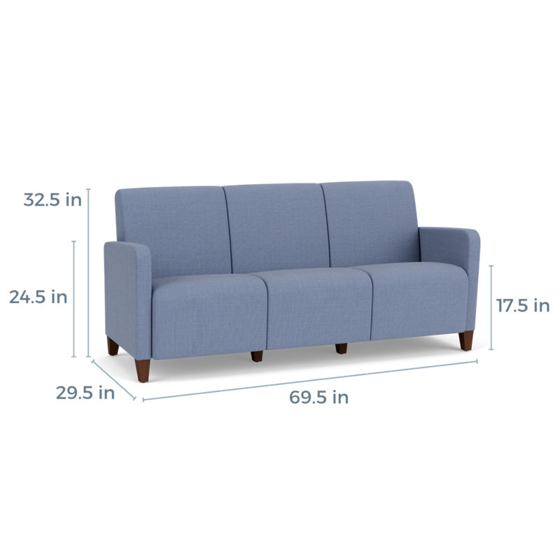 Fauteuil de réception 3 places Ravenna, Bois de noyer, Chambray bleu marine clair