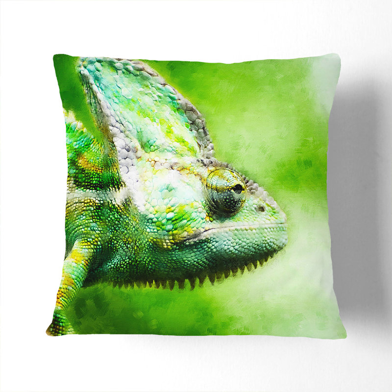 Chameleon Lizard Vol.1 Painting Square Throw Cushion, 55cm H x 55cm W x 20cm D, White