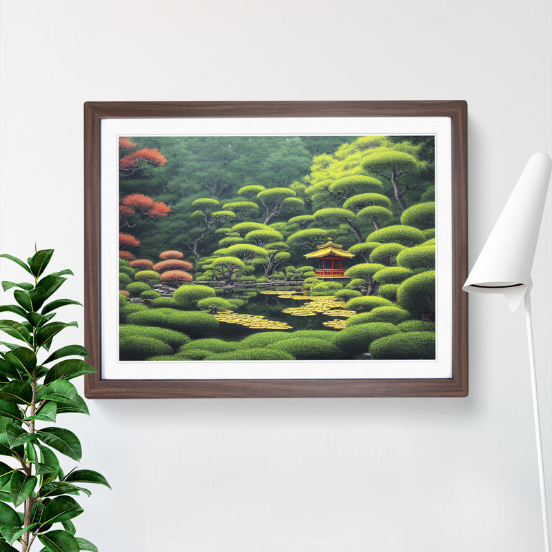 Japanese Garden - Single Picture Frame Print, Walnut, 46cm H x 64cm W x 2cm D