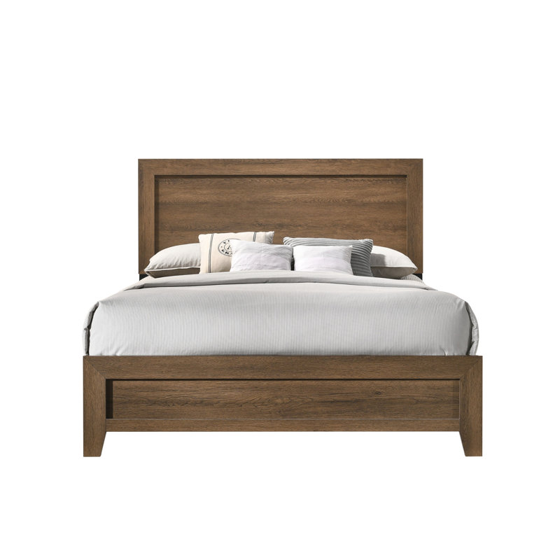 Finition en chêne - lit Ek - panneau avec tête de lit rectangulaire et profil bas pour les styles de chambre à coucher modernes - sommier tapissier - 12 lattes élégantes avec moulure surélevée