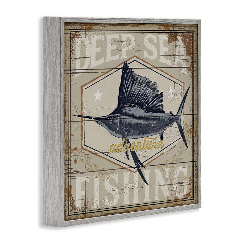 Deep Sea Fishing Adventure Framed Giclee, design by Jennifer Pugh, Farmhouse Gray Framed Giclee, 24" H x 24" W
