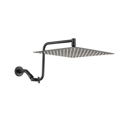 Matte Black 12" Stainless Steel Shower Head With Adjustable Arm - Luxury Design And Stylish