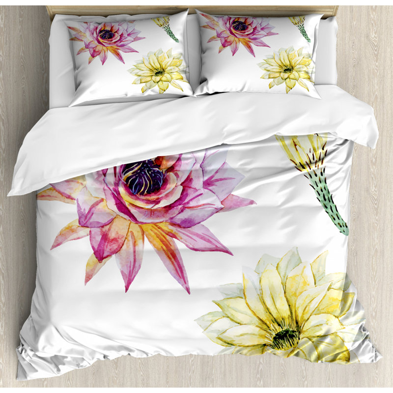 Coastal Polyester Floral Duvet Cover, King Duvet Cover + 2 Shams