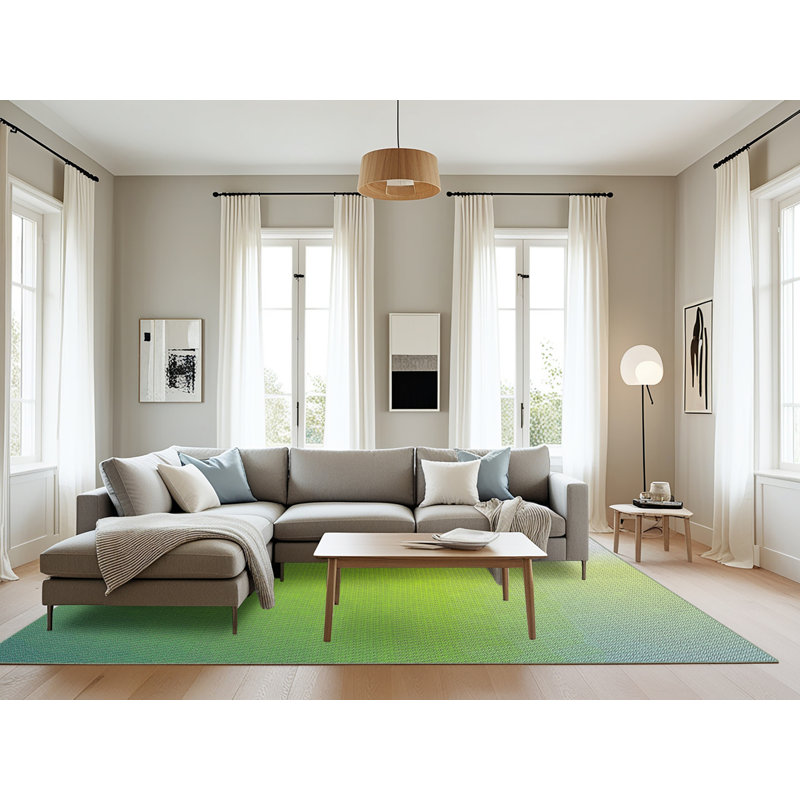 Tapis vert/gris à motifs, Rectangle 8 pi x 10 pi
