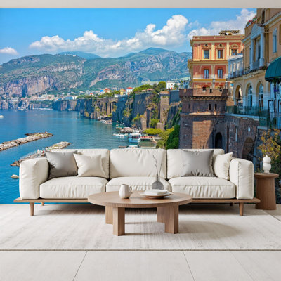 Peel and Stick Wallpaper sorrento coast italy rocky mount city Wall Murals 69"H x 96"W Removable PVC Wall Paper Self-Adhesive Wall Decor for Bedroom Living Room Home Office