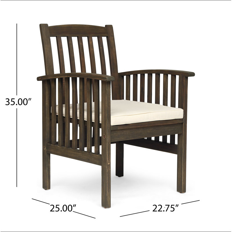 Chaise de salle à manger en acacia, 2 pièces avec 2 coussins, Gris, Crème