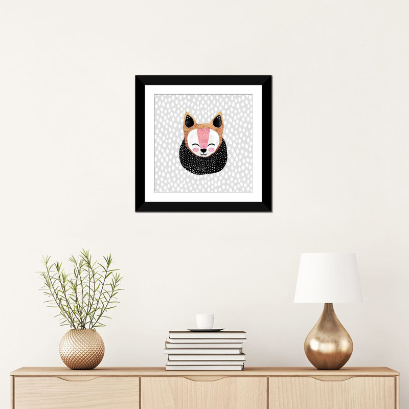 « little arctique fox », impression sur toile, H 16 po x l 16 po x P 1 po, Papier d'art encadré noir, Blanc