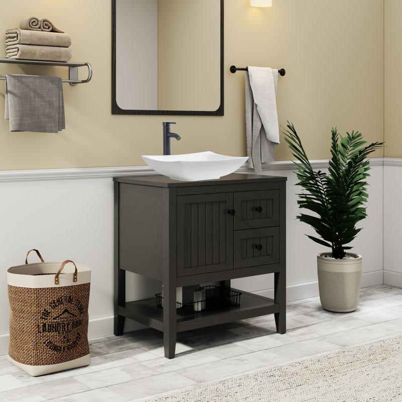 Ensemble de meuble-lavabo simple 30 po avec lavabo vasque, robinet et drain Sharee, assemblage requis, Noir