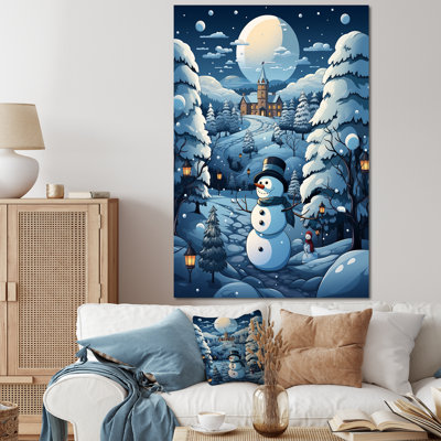 Blue and white Frosty snowman landscape II - Winter Landscape Wall Decor