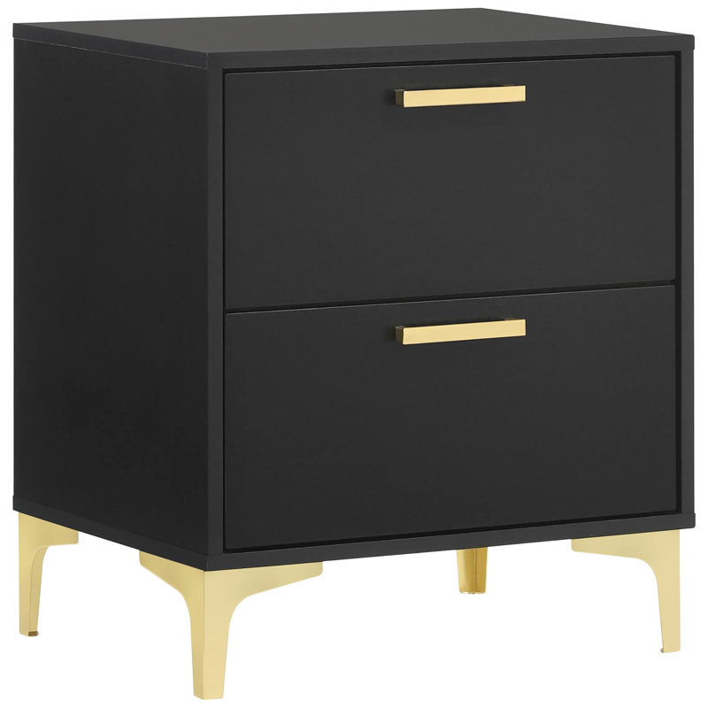 Glamorous 2 Nightstand In Black And Gold - Bedroom Decor Statement Optimize Storage Efficiency, Black