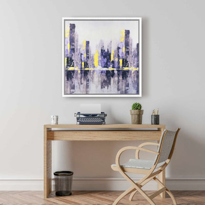 Abstrait, ville mauve abstraite - Art contemporain encadré